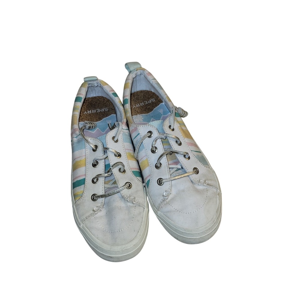 Sperry Crest Vibe Sneakers Womens 7 White Multi Stripe Good‎ Coastal Casual